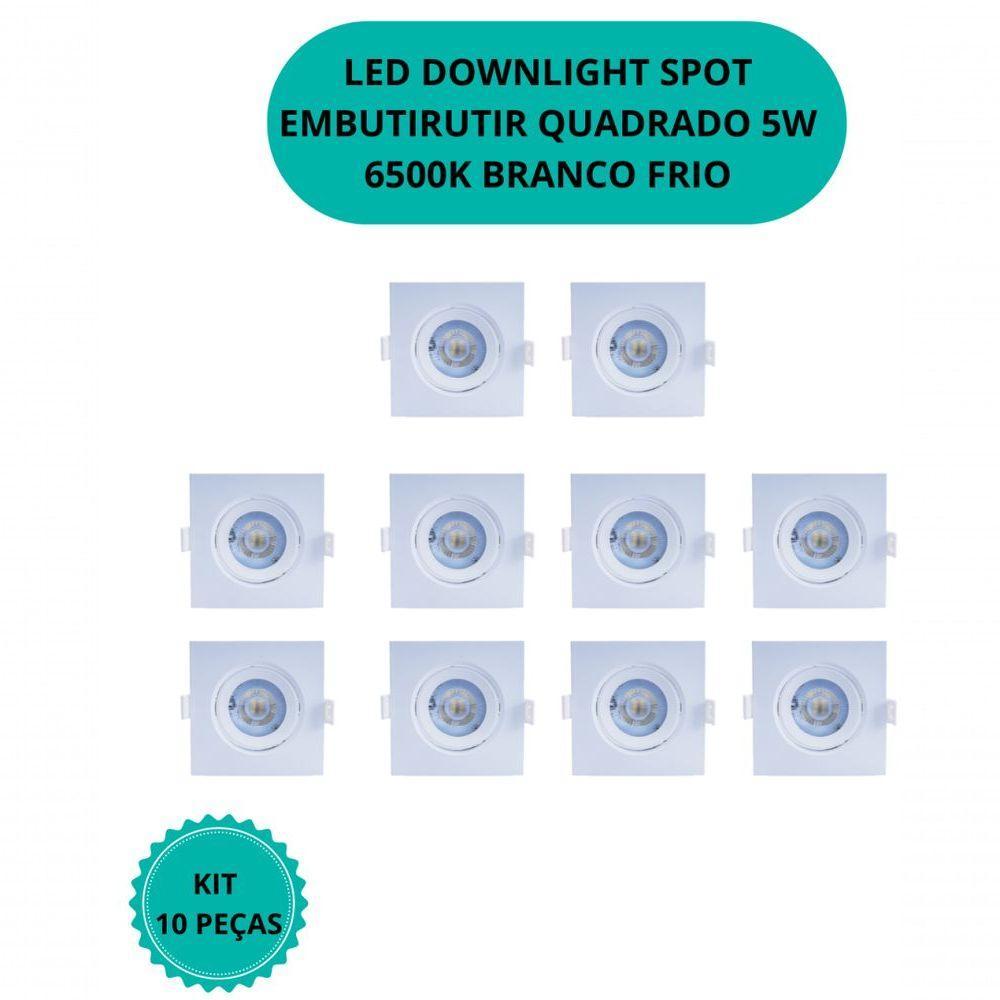 Kit C/ 10 Luminárias Spot Led 5w Bidirecional 6500k Quadrado Bivolt - 2