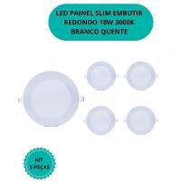 Kit C/ 05 Plafons Led 18w Redondo 3000k Slim Embutir Bivolt - 2