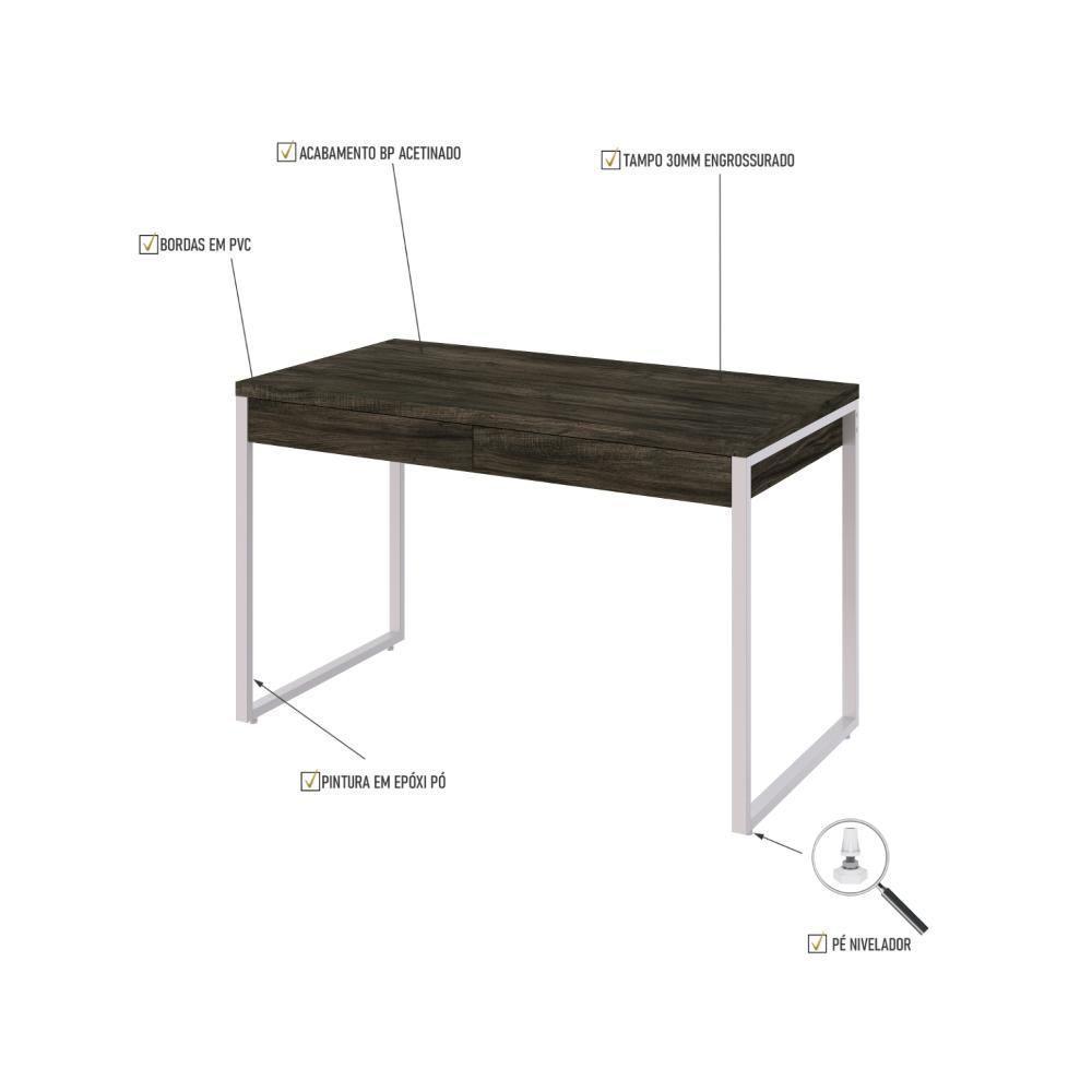 Mesa Office 120x60x75cm C/02 Gavetas Kuadra Carvalho Dark - Est.branca - 4
