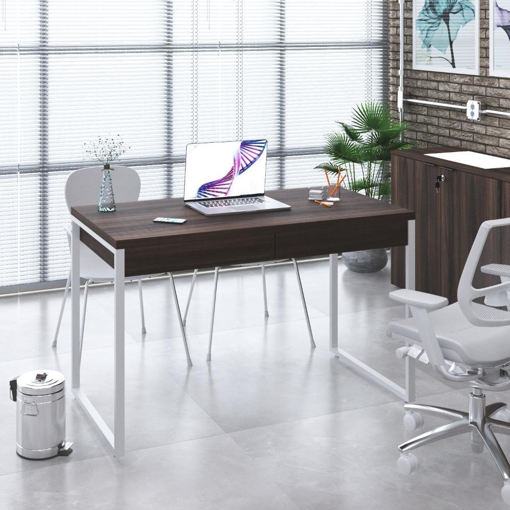 Mesa Office 120x60x75cm C/02 Gavetas Kuadra Nogal - Est.branca - 1