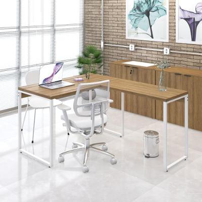 Mesa Em L Office 120x150x75cm Kuadra Lâmina Mel - Est.branca