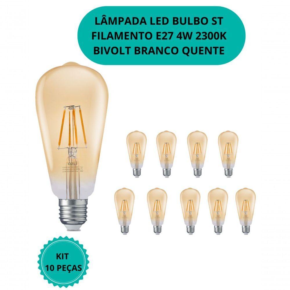 Kit C/ 10 Lâmpadas Filamento Led 4w (formato Pera St) 2300k E27 Bivolt - 2