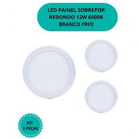 Plafon Led Sobrepor 12w Redondo 6500k Branco Frio Bivolt - Kit Com 3 Un. - 2