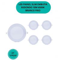 Plafon Led Slim 18w Redondo Embutir 6500k Branco Frio Bivolt - Kit Com 5 Un. - 2