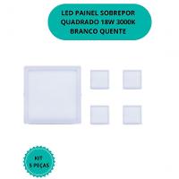 Plafon Led Sobrepor 18w Quadrado 3000k Branco Quente Bivolt - Kit Com 5 Un. - 2
