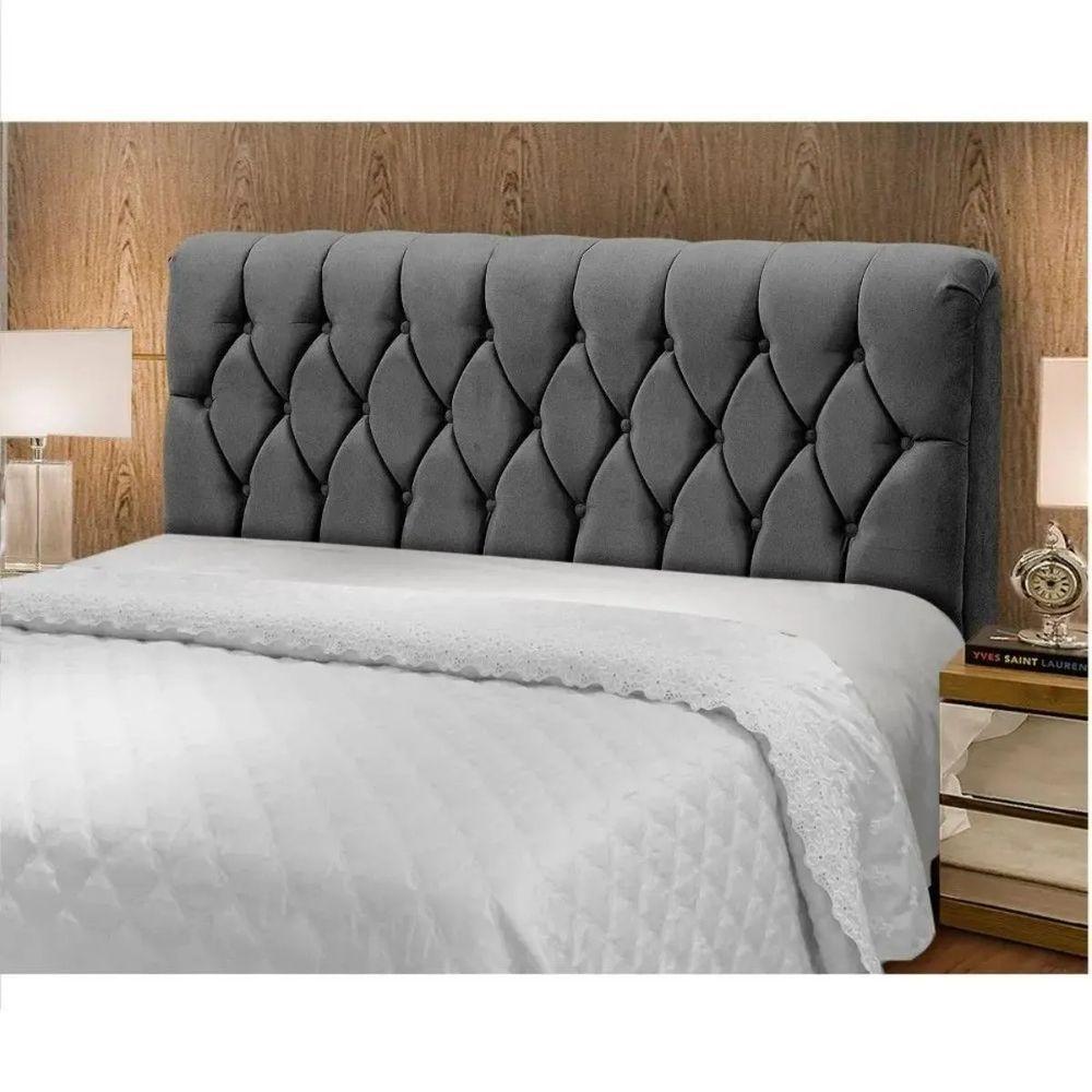 Cabeceira Cama Box Casal King Size 195cm Eloá Estofada Suede Premium Cinza - 2