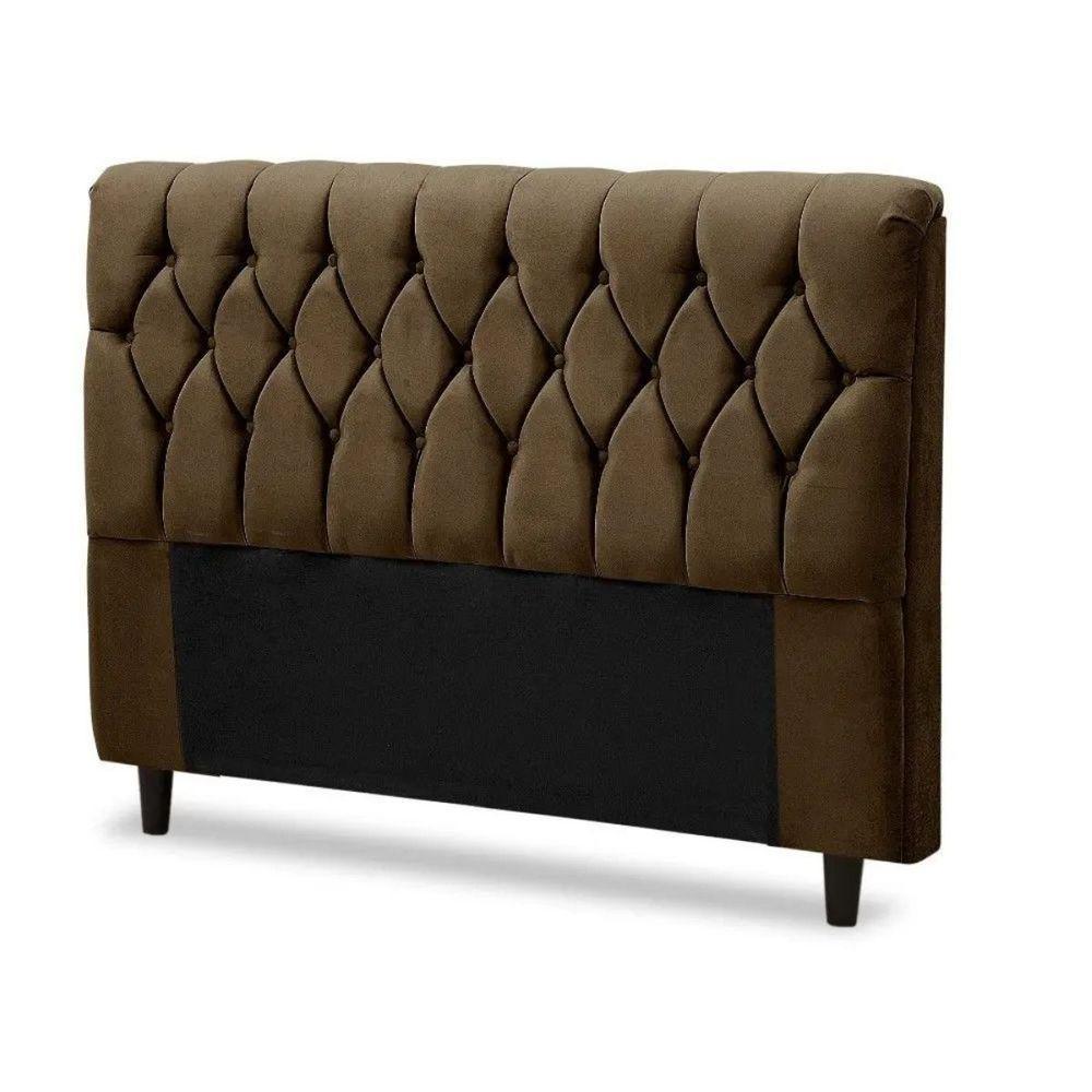 Cabeceira Cama Box Casal 140cm Eloá Estofada Suede Veludo Premium Marrom - 1