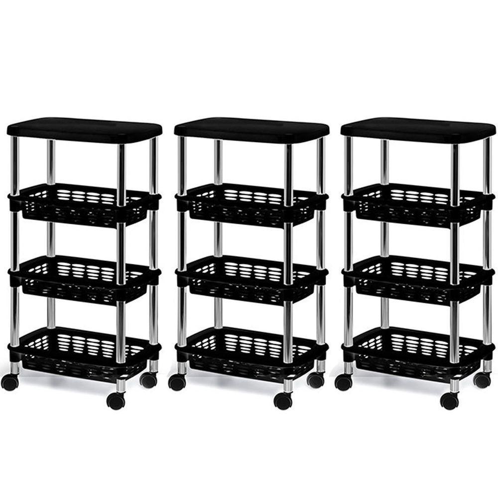 Kit 3 Fruteiras Para Cozinha Móvel Com 3 Prateleiras Alice Preto - 1