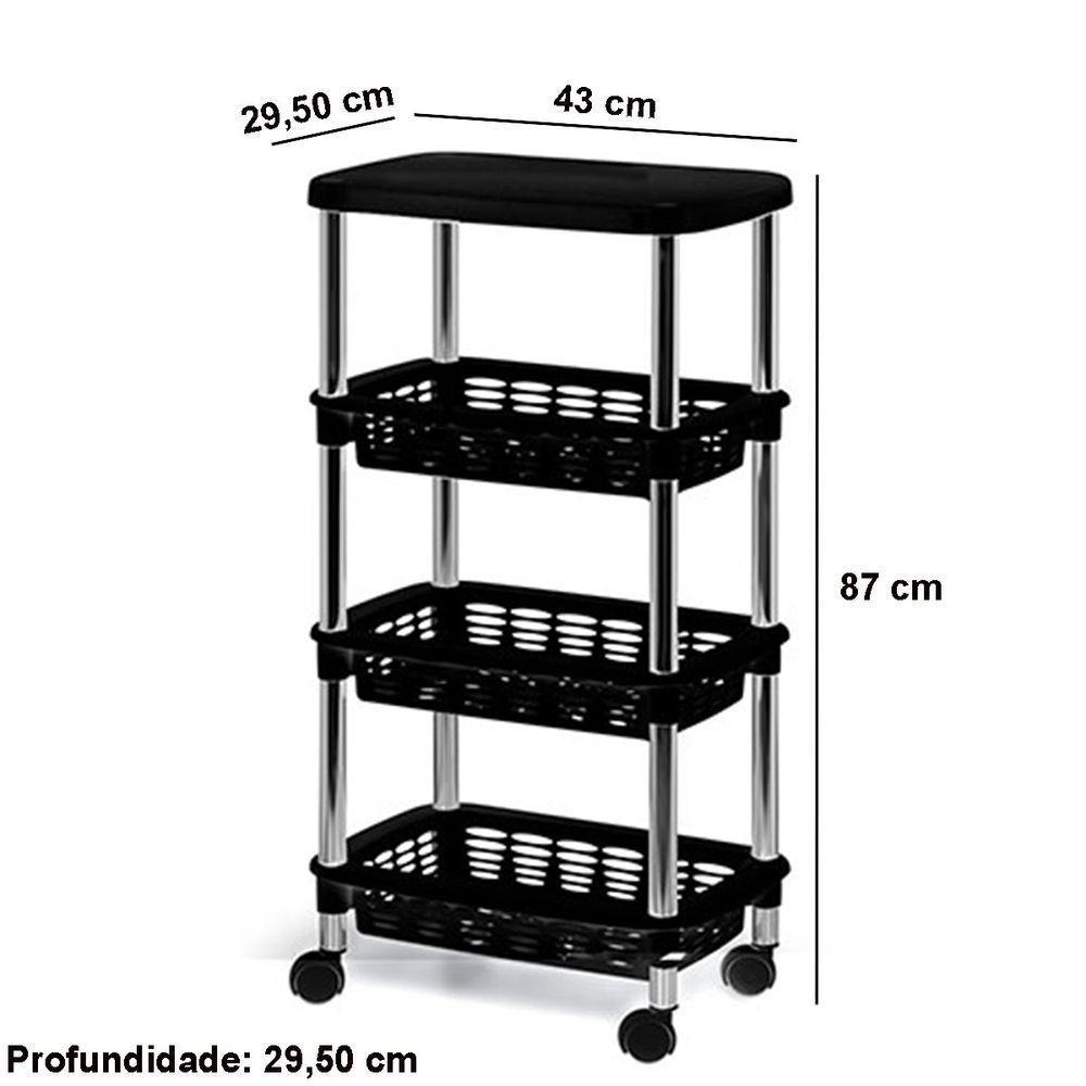 Kit 3 Fruteiras Para Cozinha Móvel Com 3 Prateleiras Alice Preto - 3