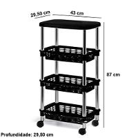 Kit 3 Fruteiras Para Cozinha Móvel Com 3 Prateleiras Alice Preto - 3