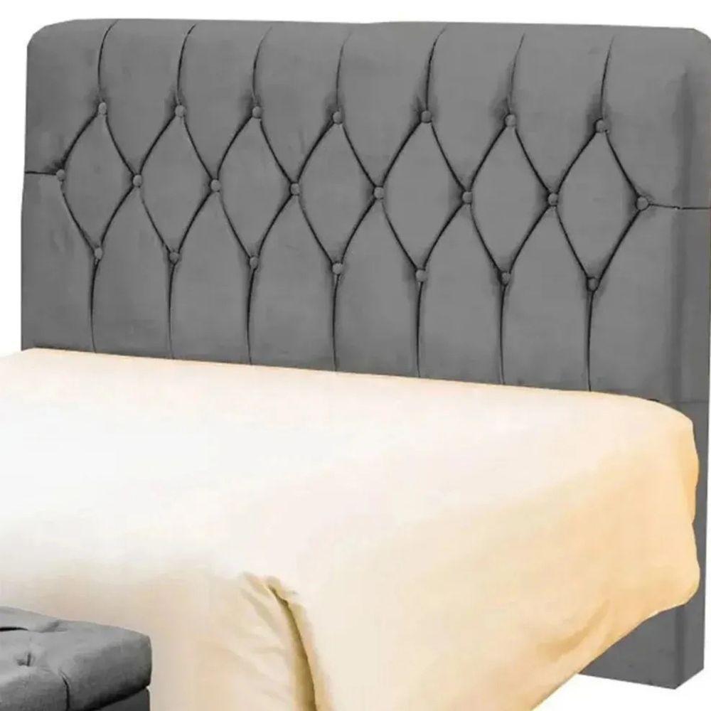 Cabeceira Cama Box Solteiro 90cm Eloá Estofada Suede Cinza - 3