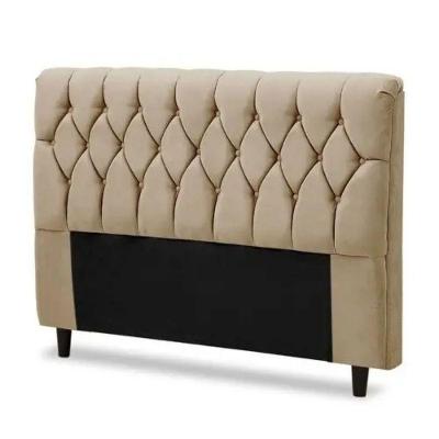 Cabeceira Cama Box Solteiro 90cm Eloá Estofada Suede Bege