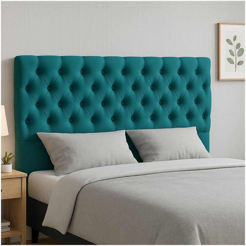 Cabeceira Cama Box Casal Queen Size 160cm Valentina Estofada Ciano Escuro - 2