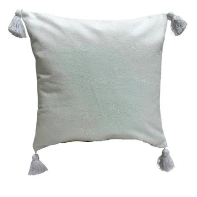 Capa De Almofada Bouclé Com Pingente 43x43cm Branco