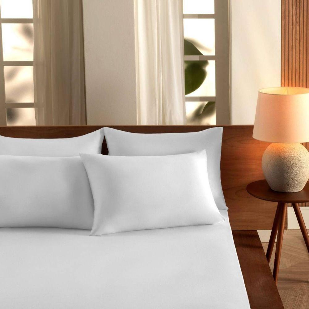 Jogo De Cama Malha Queen Liso Vivaldi 100% Algodão 03 Peças Branco - 1