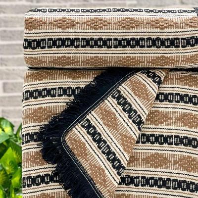 Manta Diamante Super King 100% Algodão 260x250 Listra Bege Com Franja Preta