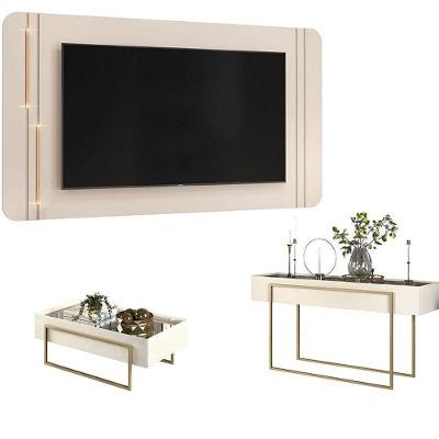 Painel Para Tv Suspenso Ariana Com Aparador Suri E Mesa De Centro Suri Off White – Dj Móveis