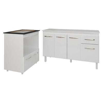 Armário Gabinete Camila 138 Cm Com Tampo Tampão E Balcão Evelyn Para Cooktop 4 Bocas Branco