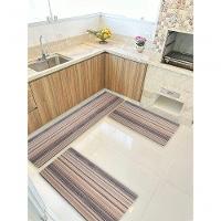 Kit 3 Peças Jogo Cozinha Passadeira Emborrachada Não Derrapa Listrado Preto Marrom - 1