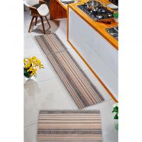 Kit 3 Peças Jogo Cozinha Passadeira Emborrachada Não Derrapa Listrado Preto Marrom - 4