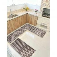 Kit 3 Peças Jogo Cozinha Passadeira Emborrachada Não Derrapa Zigzag Cinza Marrom - 1