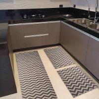 Kit 3 Peças Jogo Cozinha Passadeira Emborrachada Não Derrapa Zigzag Cinza Marrom - 3