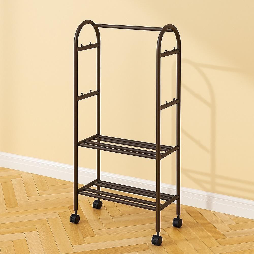 Arara Guarda Roupas Estante 2 Prateleiras Carrinho Organizador Cabideiro Quarto Vestiario Sapateira Suporte Portatil Lav - 5