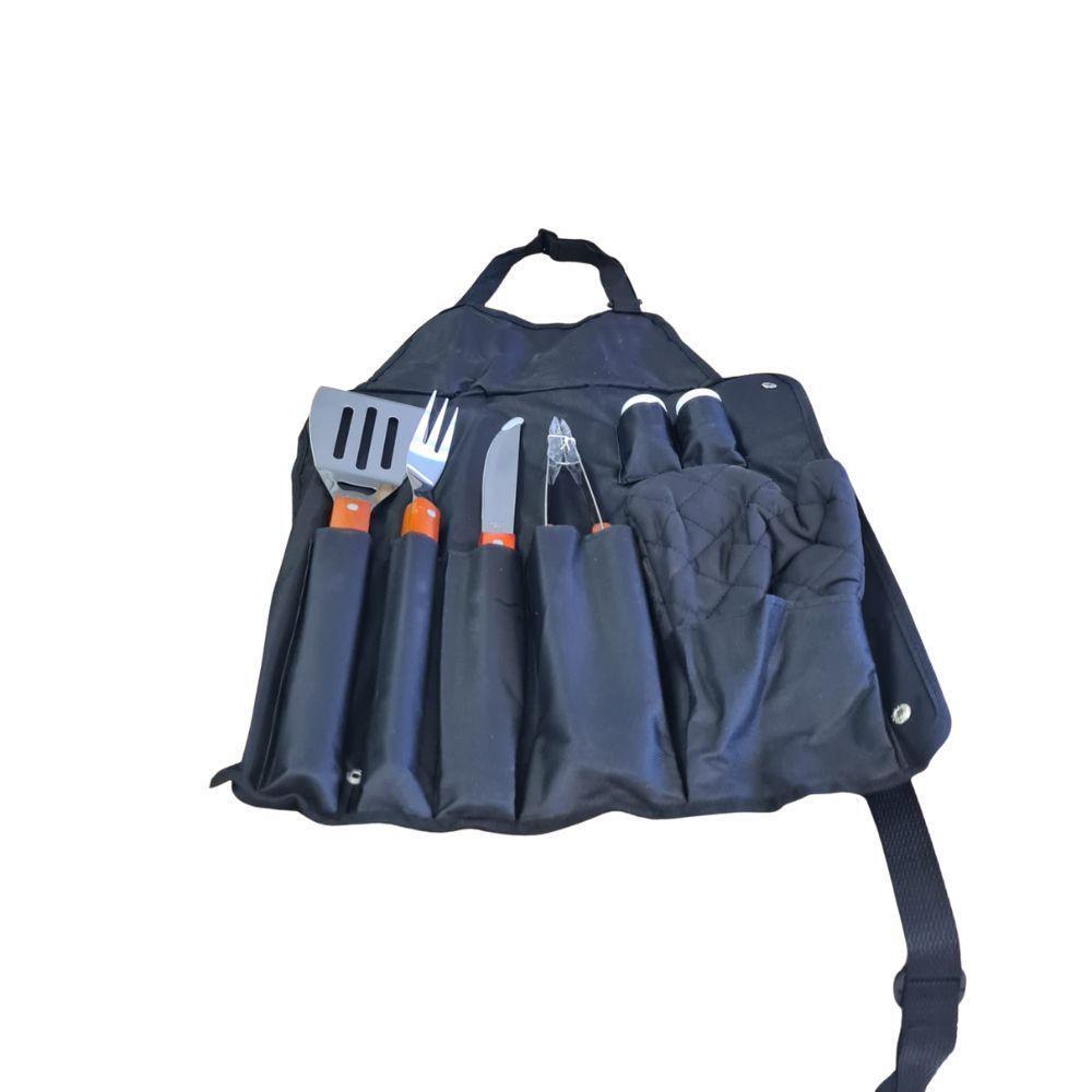 Kit Churrasco Completo Com 8 Peças Utensílios De Inox Com Avental Luva Churrasco Corte Perfeito - 3