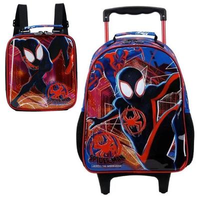 Kit Mochila Rodinhas Lancheira Escolar Homem Aranha Spider Man Miles Morales Xeryus