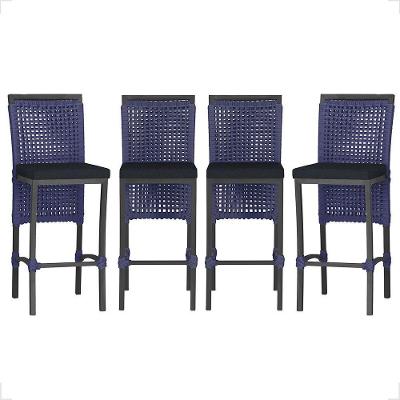 4 Banqueta Em Alumínio Roma Preta Corda Náutica Tecido 12 Azul