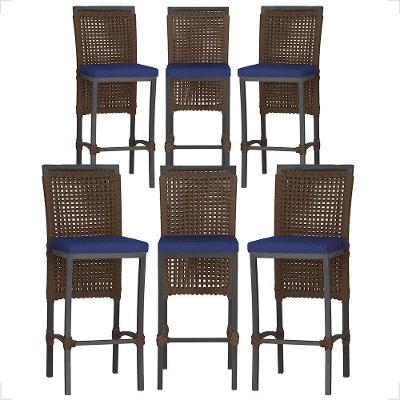 6 Banqueta Em Alumínio Roma Preta Corda Náutica Tecido 10 Marrom