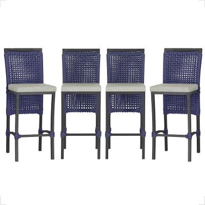 4 Banqueta Em Alumínio Roma Preta Corda Náutica Tecido 3 Azul