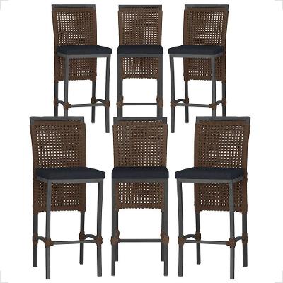 6 Banqueta Em Alumínio Roma Preta Corda Náutica Tecido 12 Marrom