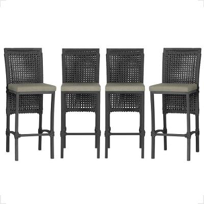 4 Banqueta Em Alumínio Roma Preta Corda Náutica Tecido 8 Preto