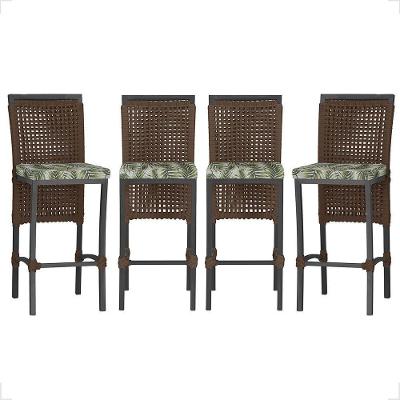 4 Banqueta Em Alumínio Roma Preta Corda Náutica Tecido 5 Marrom