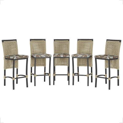 5 Banqueta Em Alumínio Roma Preta Corda Náutica Tecido 6 Rami