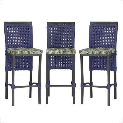 3 Banqueta Em Alumínio Roma Preta Corda Náutica Tecido 5 Azul