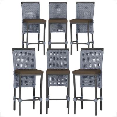 6 Banqueta Em Alumínio Roma Preta Corda Náutica Tecido 9 Prata