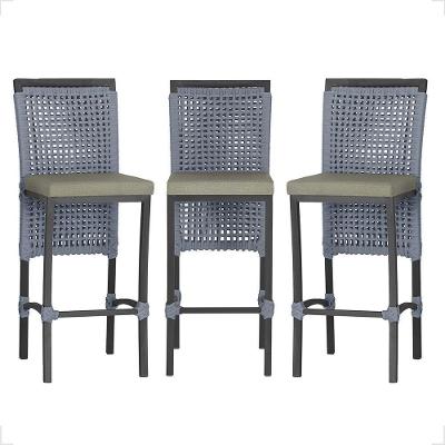 3 Banqueta Em Alumínio Roma Preta Corda Náutica Tecido 8 Prata