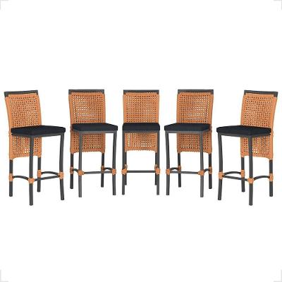 5 Banqueta Em Alumínio Roma Preta Corda Náutica Tecido 12 Terra Cota