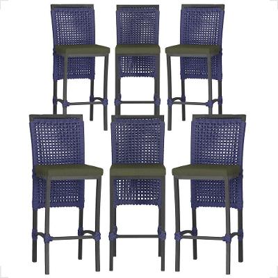 6 Banqueta Em Alumínio Roma Preta Corda Náutica Tecido 13 Azul