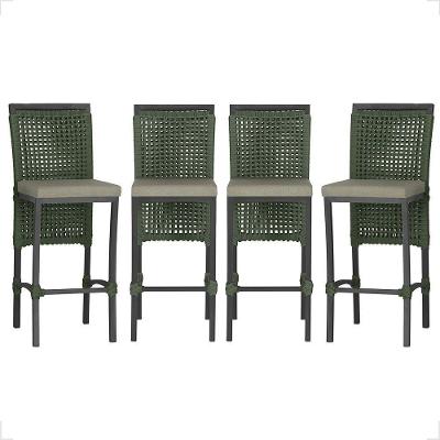 4 Banqueta Em Alumínio Roma Preta Corda Náutica Tecido 8 Verde