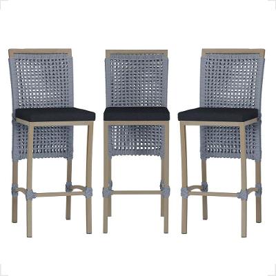 3 Banqueta Em Alumínio Roma Fendi Corda Náutica Tecido 12 Prata