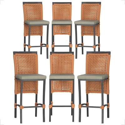 6 Banqueta Em Alumínio Roma Preta Corda Náutica Tecido 8 Terra Cota