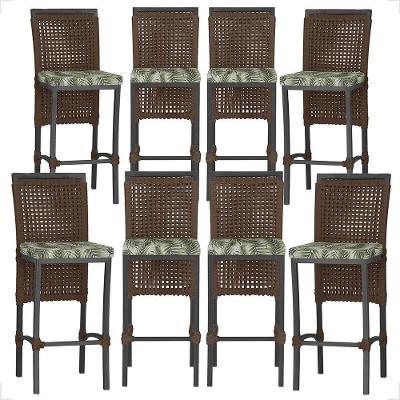 8 Banqueta Em Alumínio Roma Preta Corda Náutica Tecido 5 Marrom