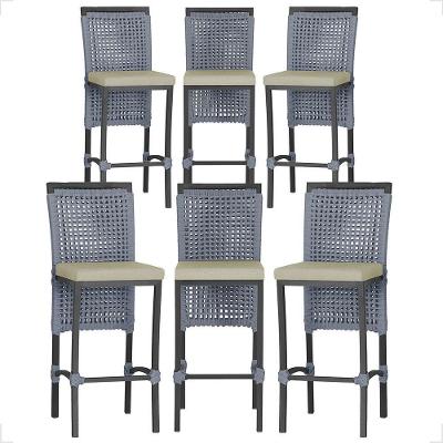 6 Banqueta Em Alumínio Roma Preta Corda Náutica Tecido 7 Prata