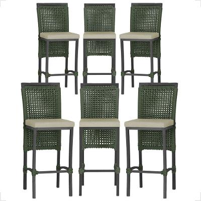 6 Banqueta Em Alumínio Roma Preta Corda Náutica Tecido 7 Verde