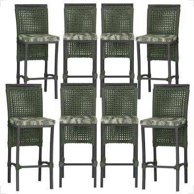 8 Banqueta Em Alumínio Roma Preta Corda Náutica Tecido 5 Verde