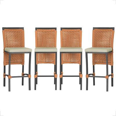 4 Banqueta Em Alumínio Roma Preta Corda Náutica Tecido 7 Terra Cota