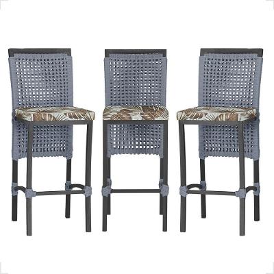 3 Banqueta Em Alumínio Roma Preta Corda Náutica Tecido 6 Prata